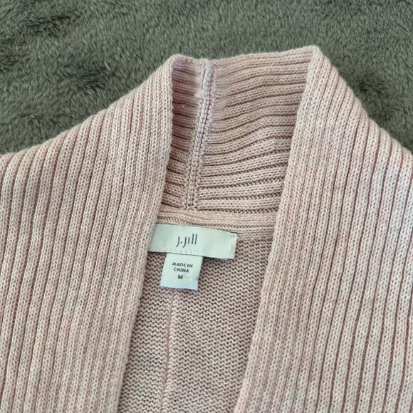 J. Jill Petal Pink Long Line Cardigan Sweater MEDIUM Cotton Silk Wool Blend - Picture 3 of 6